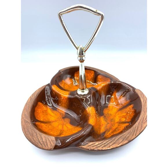 Vintage MCM CA Pottery #618 Divided Nut Candy DIsh Sequoia Ware 60s-70s USA - Picture 1 of 7